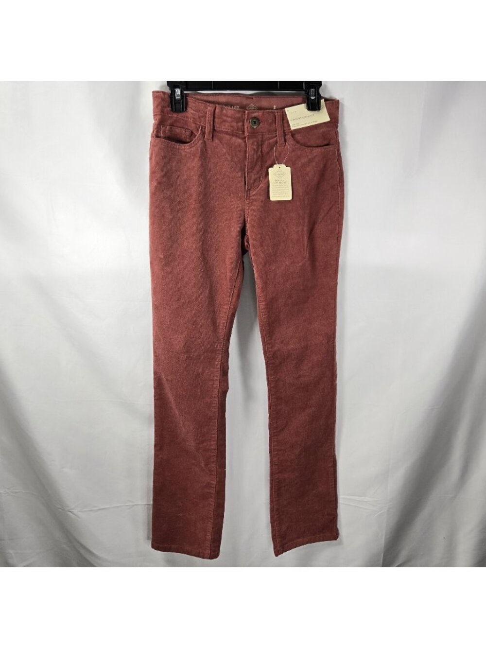 St Johns Bay Corduroy Pants Women's 2 Straight Leg Red Stretch Fabric Waistband